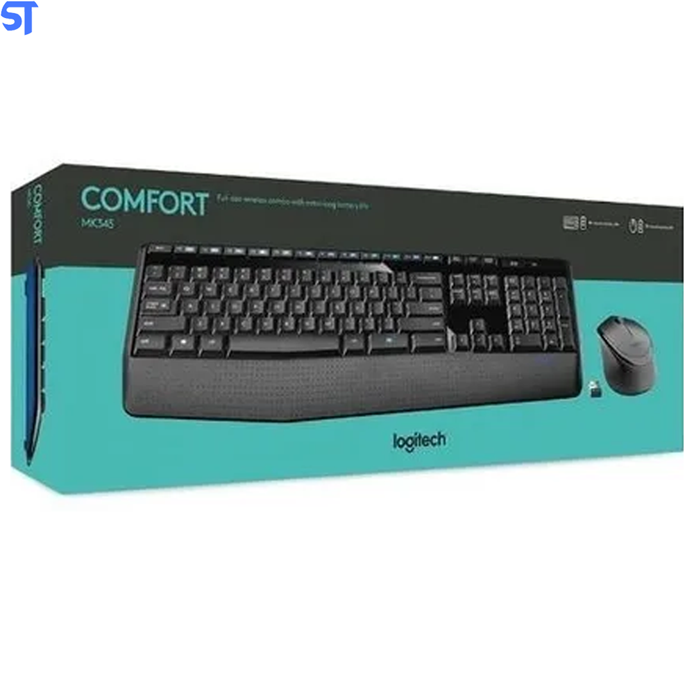 Teclado e Mouse Logitech Multimídia Wireless Mk345 Com Apoio de Braco Preto