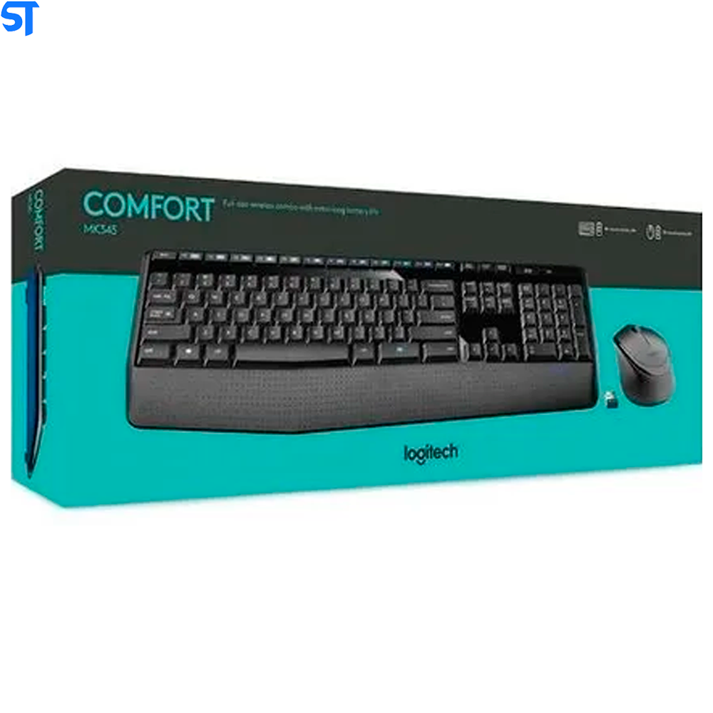 Teclado e Mouse Logitech Multimídia Wireless Mk345 Com Apoio de Braco Preto