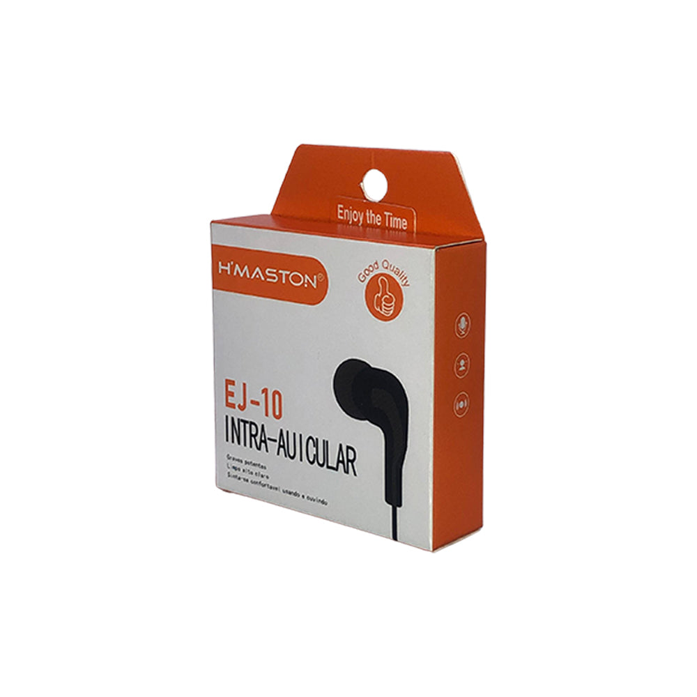 Fone de Ouvido Intra-Auricular Stereo com Microfone H'maston EJ-10 - Preto