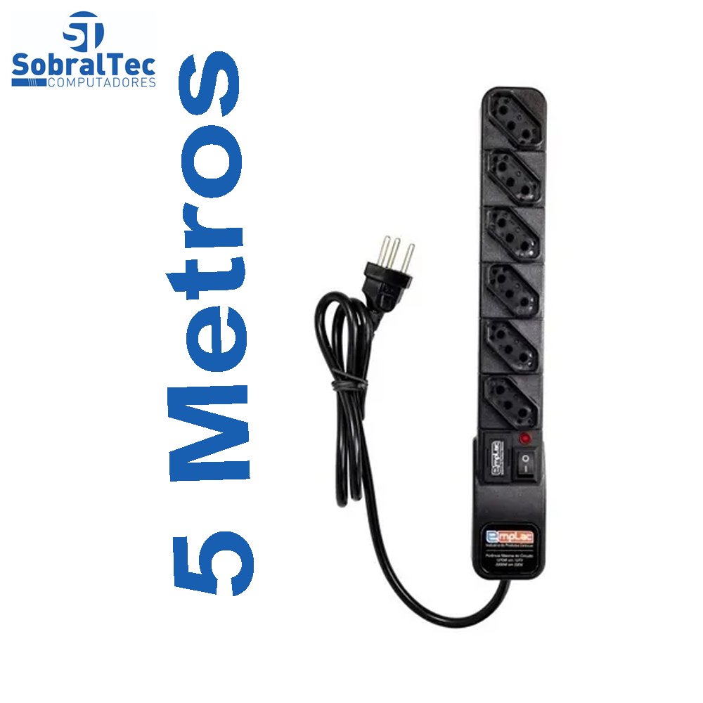 Protetor Eletrico Super Premium 6 Tomadas 5 Metros Emplac