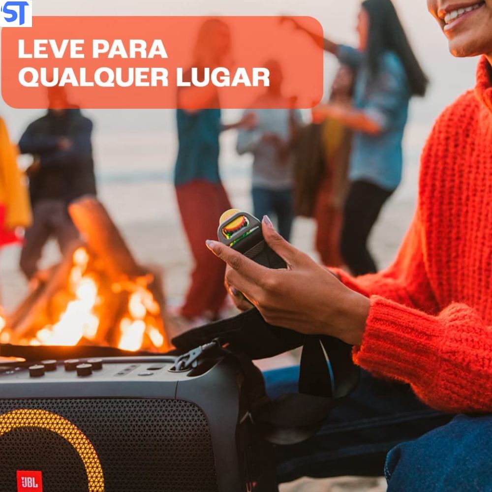 Caixa de Som Portátil Bluetooth JBL PartyBox On-The-Go, Com Microfone Sem Fio e Efeitos de Luzes - JBLPARTYBOXGOBBR2
