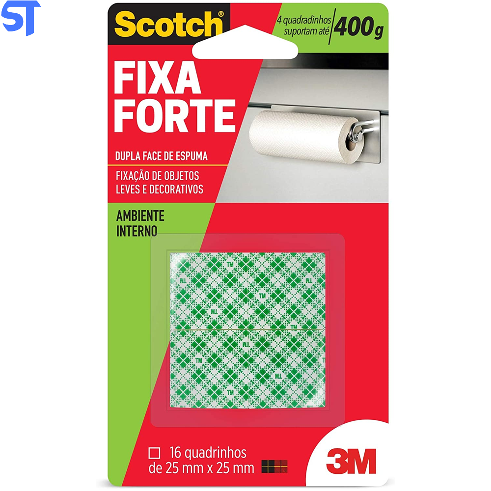 Fita Dupla Face 3M Scotch Fixa Forte Espuma 16 quadradinhos