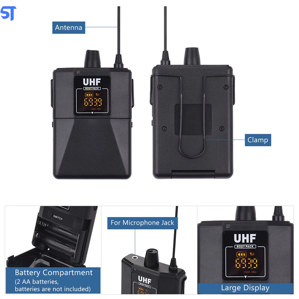 Conjunto De Microfones Sem Fio De Frequência Dupla Uhf Com 1 Transmissor 2 Lapelas - Mipu