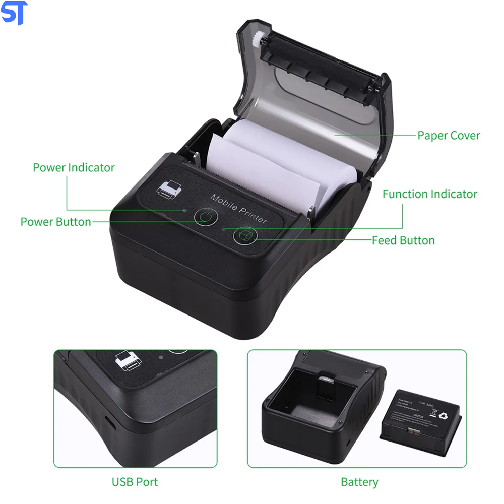 Impressora Térmica 58mm Mini Bluetooth Portátil Sem Fio Aibecy