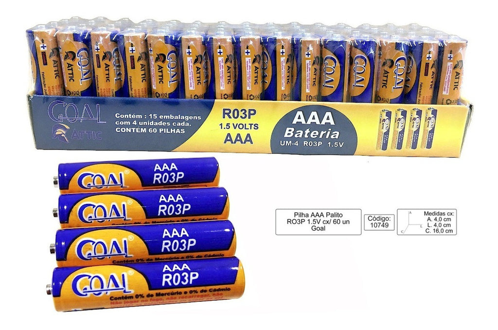 Pilha Palito AAA  1.5Volts UM-4 HUAYUN Pct Com 4 Unidades