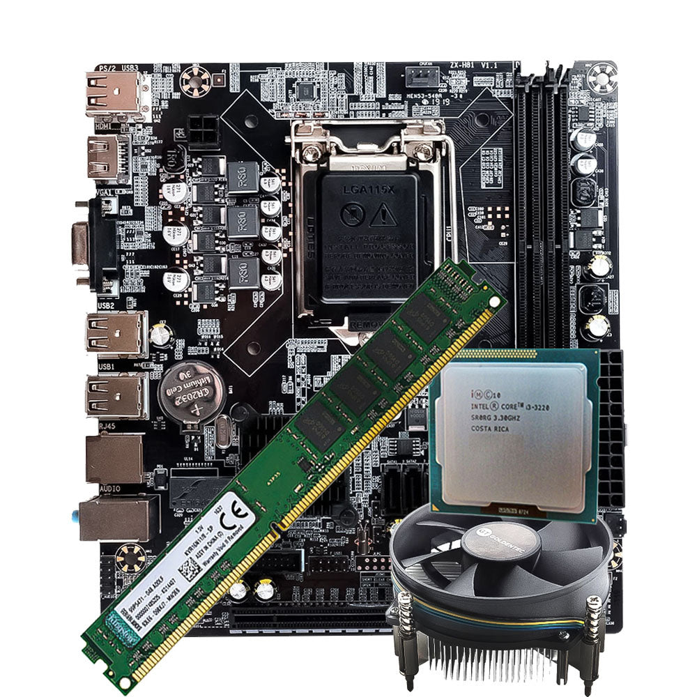 Kit Para Montagem de Computador- Placa Mãe- Processador Core i3- 3220 - Memória DDR3 de 8GB