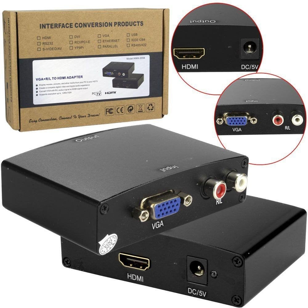 Interface Conversor Vga | Avi para Hdmi Com Fonte | Hwh-2058