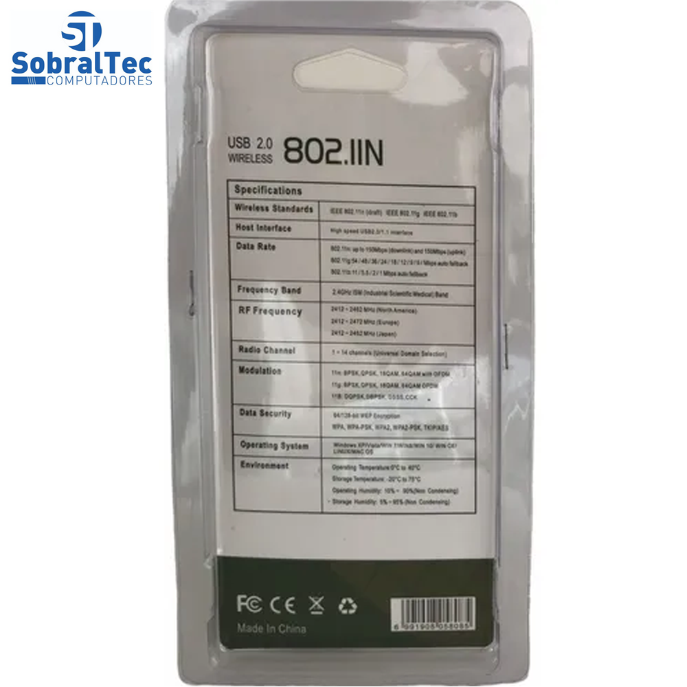 Adaptador Wi-Fi Usb Com Antena 802.iin 450 mbps Wireless