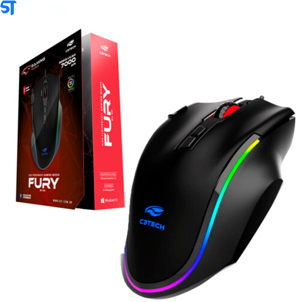 Mouse Gamer C3Tech Fury Usb 7000 DPI Led RGB - MG-520BK
