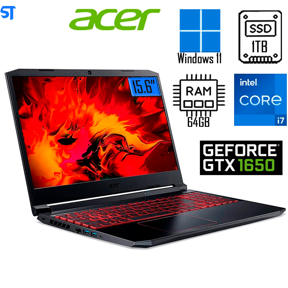 Notebook Acer Aspire Nitro 5 AN517-52-77KZ Gamer - Intel i7 10750H, 64GB, SSD 1TB, GeForce 4 GB GTX 1650, Tela 17.3