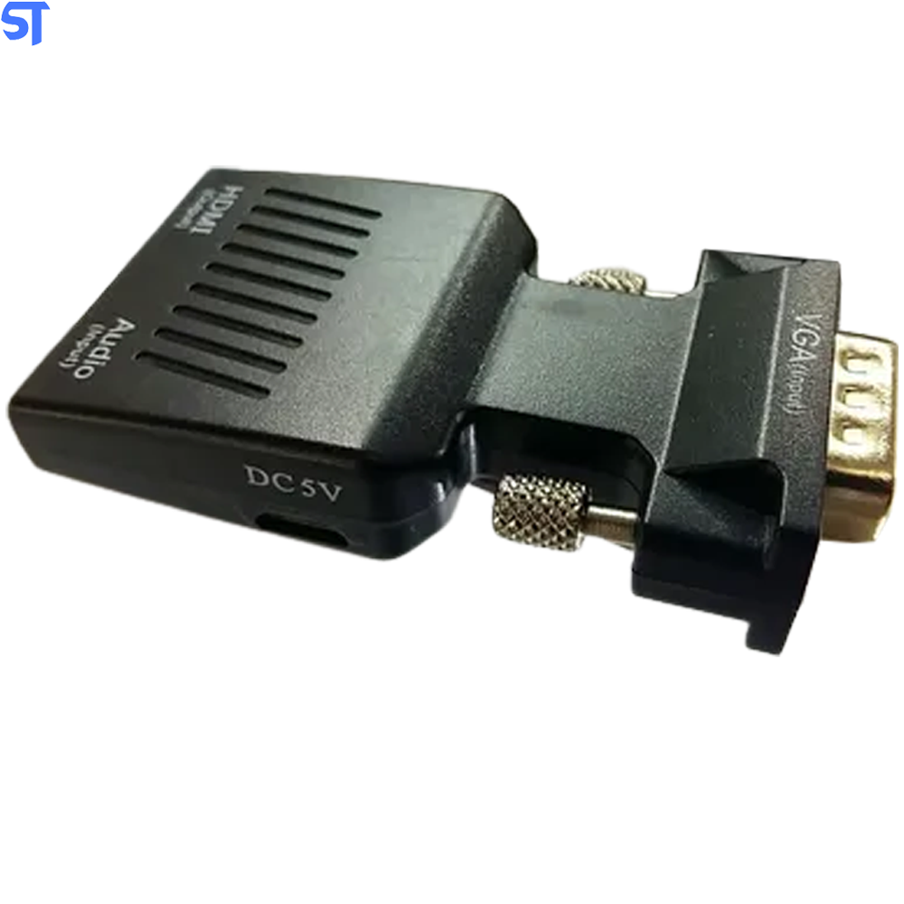 Conversor VGA Macho Para HDMI Fêmea Com Áudio Cabo P2 Macho E Cabo Usb- Preto