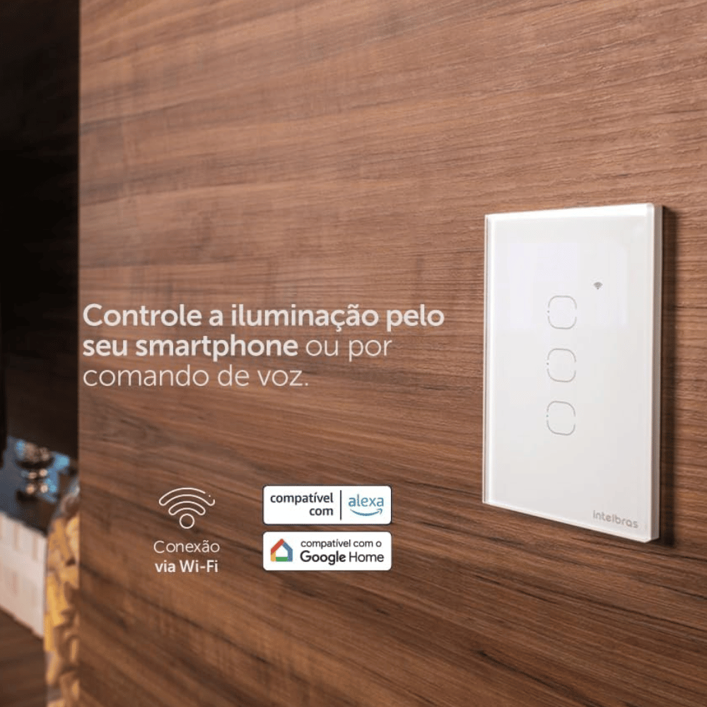Interruptor Touch Inteligente Compatível Com Alexa Com 3 Teclas EWS 1003 Branco Intelbras