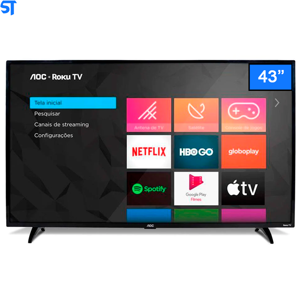 Smart TV AOC Roku TV LED Full HD 43 Polegadas S5195 com Wifi Integrado Roku Mobile Netflix Entradas HDMI e USB