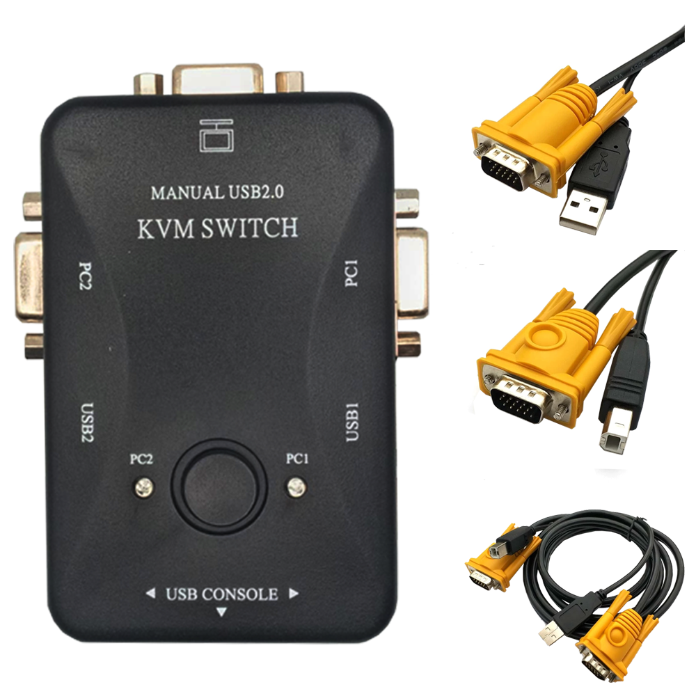 Chaveador Kvm Usb 2.0 Switch 3 Portas Vga e Usb B 3 Usb A Com 2 Cabos VGA Amarelo