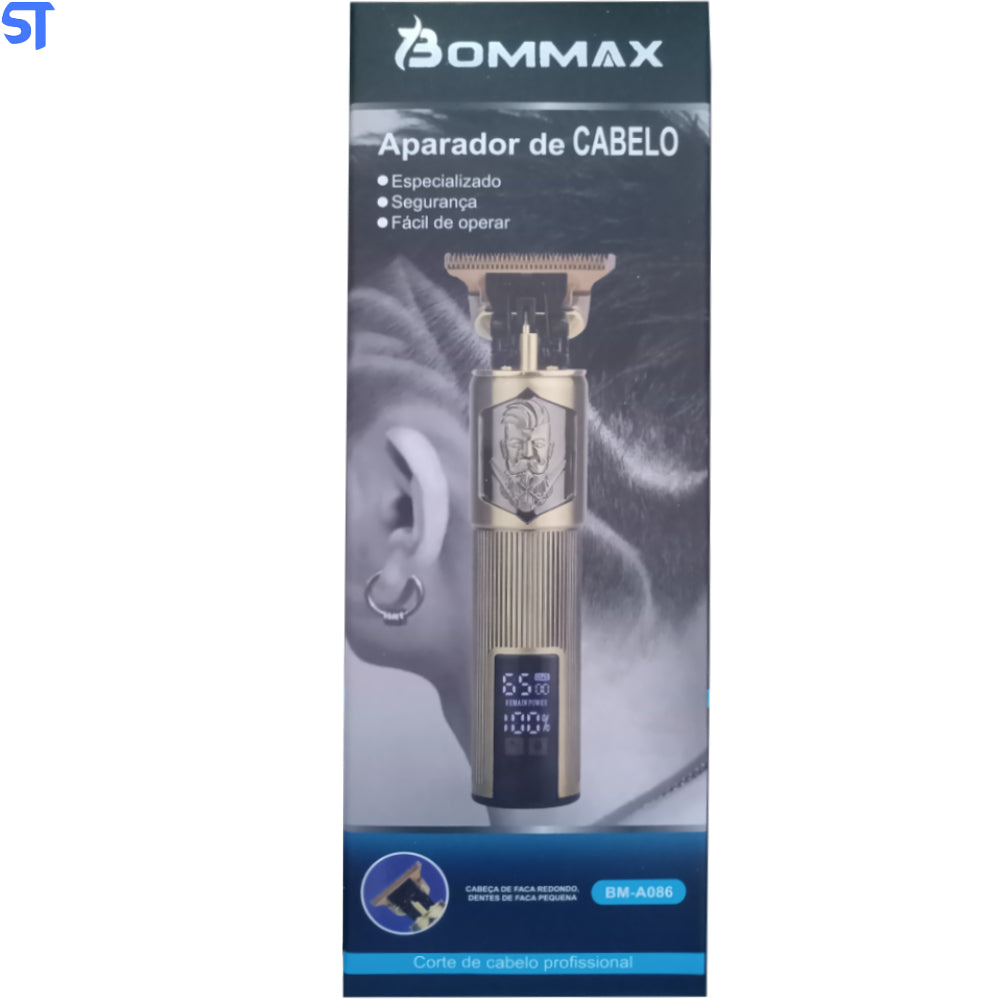 Maquininha Elétrica Cabelo/Barba Recarregável LCD Acabamento Gold Bommax - BM-A086