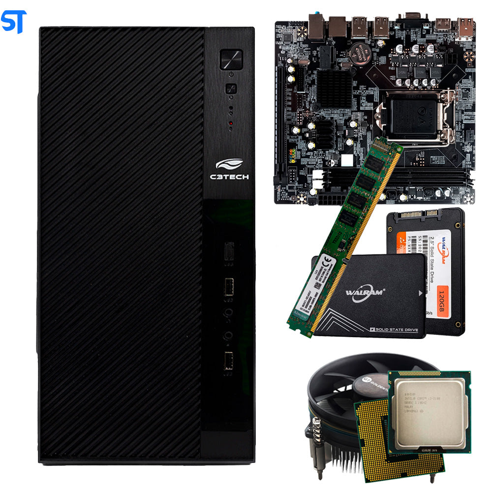 Kit Para Montagem de Computador- Placa Mãe-Processador Core i3 2100- Memória Ram 4GB- HD SSD 120GB- Gabinete Com Fonte