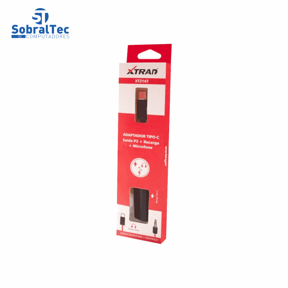 Cabo Adaptador Para Carga e Microfone Tipo C  Macho Para P2 e Tipo C Xtrad XT2147