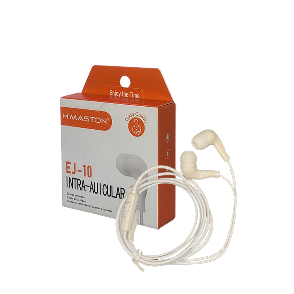 Fone de Ouvido Intra-Auricular Stereo com Microfone H'maston EJ-10 - Branco