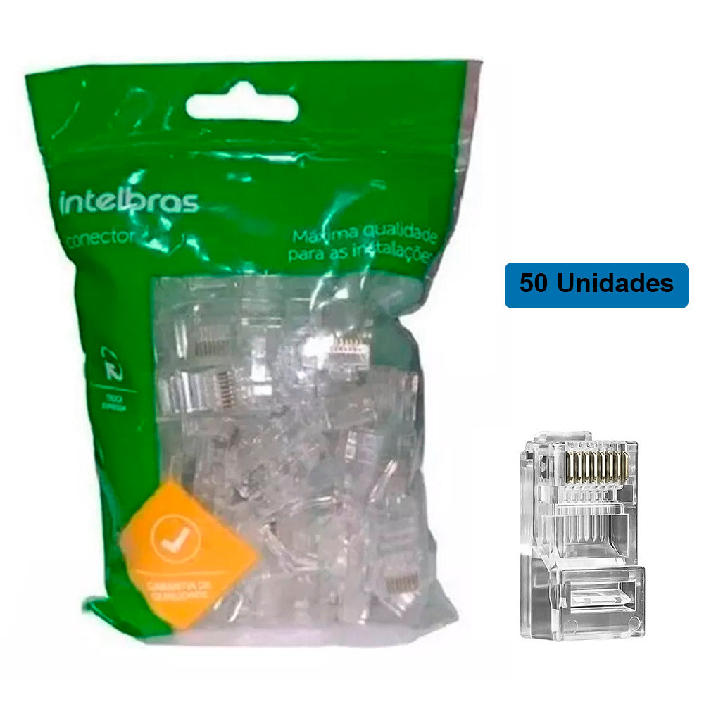 Plug Conector RJ45 Conex 1000 RJ45 CAT6 Gigabit Intelbras- (Pacote Com 50 Unidades)