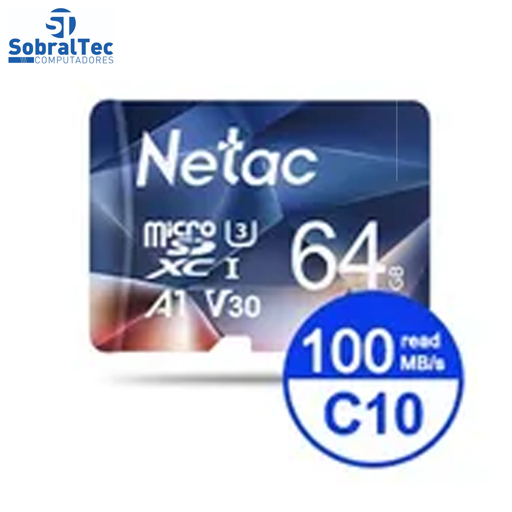 Cartão Micro SD Classe 10 U3 SDXC Netac 64Gb 100Mb/s De Leitura Com Adaptador SD