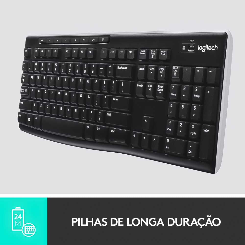 Teclado Logitech Wireless Sem Fio Multimidia K270