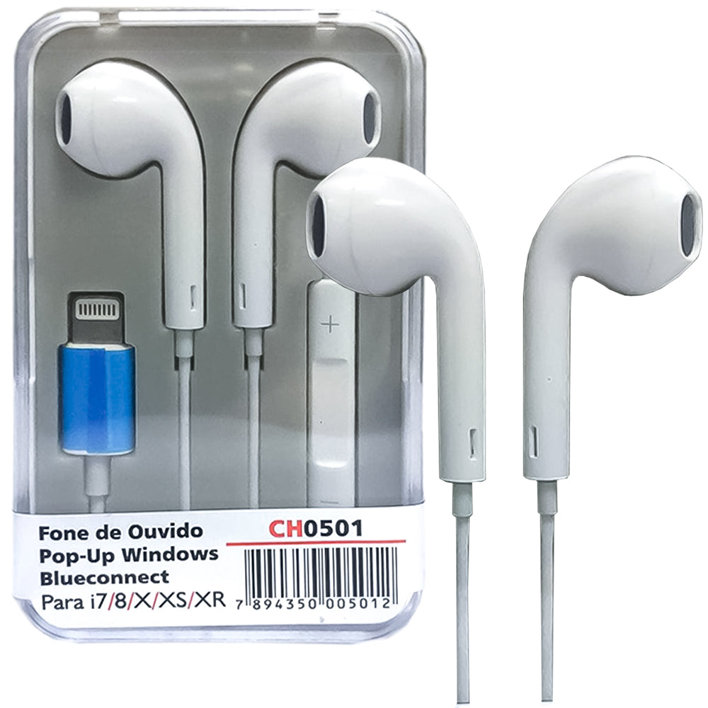 Fone de Ouvidopara iPhone 7/ 8X/ XS/ XR Pop-Up Tipo Ligthning Branco - CH0501