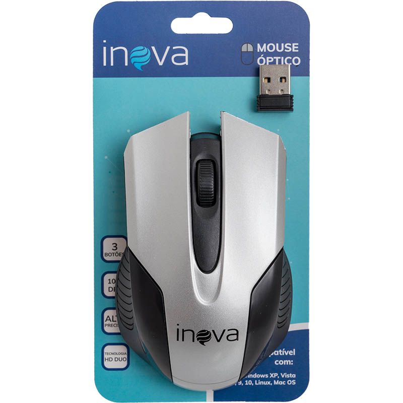 Mouse Óptico Sem Fio Wireless 2.4ghz Mou-7042 Inova Prata