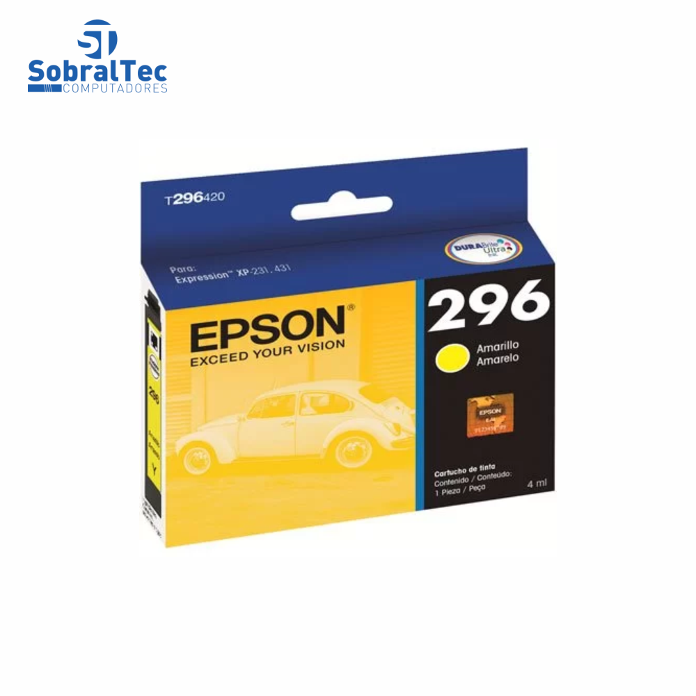 Cartucho De Tinta Epson 296 Amarelo 250 Paginas T296420 BR