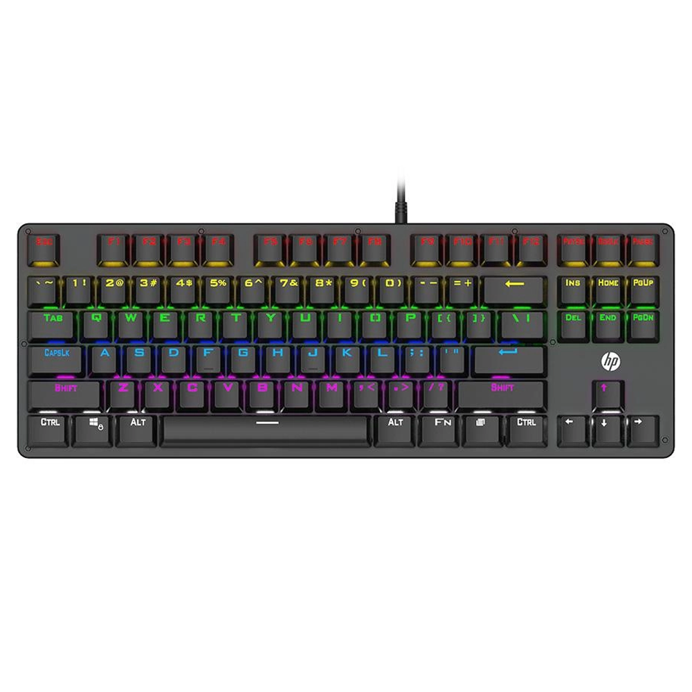 Teclado Mecânico Gamer HP GK200, LED, USB, Switch Blue, Painel de Metal, Preto - 9AJ57AA