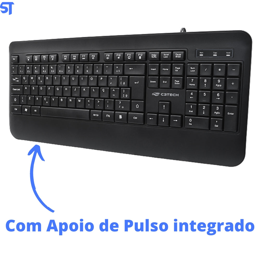 Teclado Multimidia USB KB-M100BK Preto C3Tech