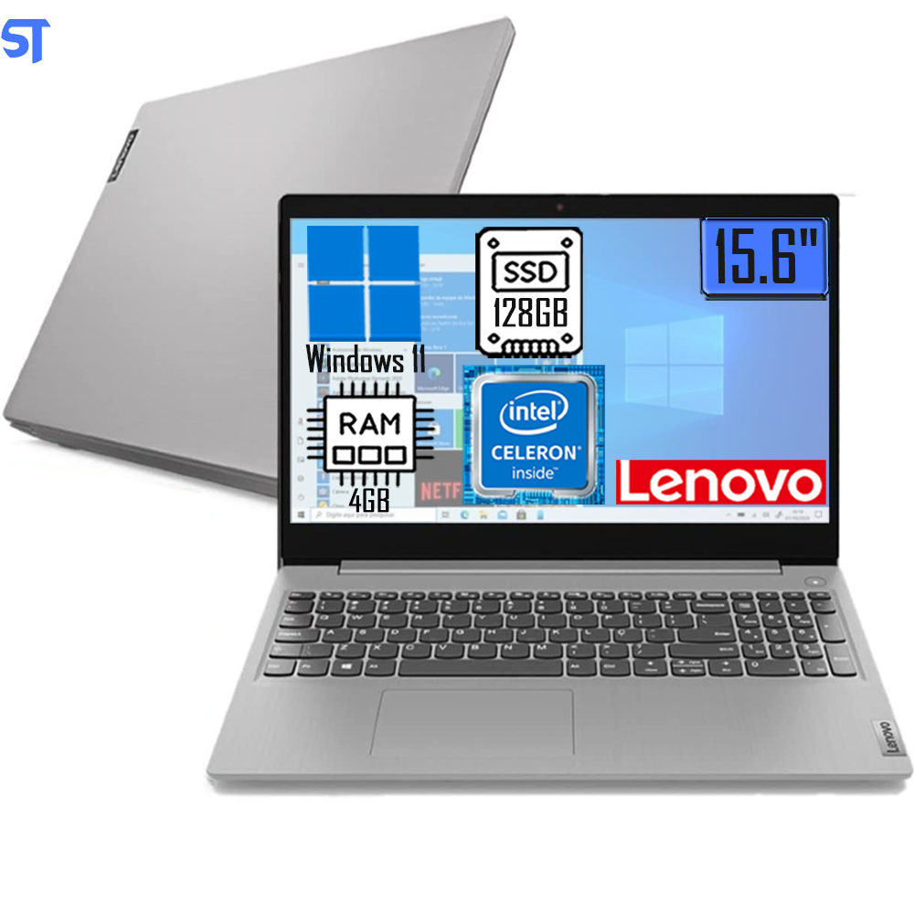 Notebook Lenovo Dual Core 4GB 128GB SSD Tela 15.6” Windows 11 IdeaPad