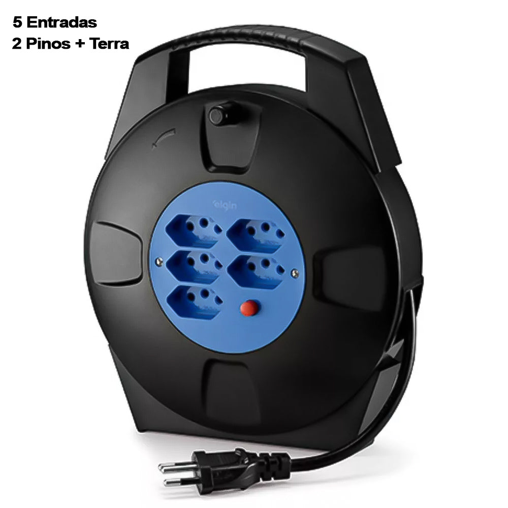 Extensão Elétrica 10 Metros Carretel 2 Pinos+Terra 10A  5 Entrada ELGIN 46REX305C10M