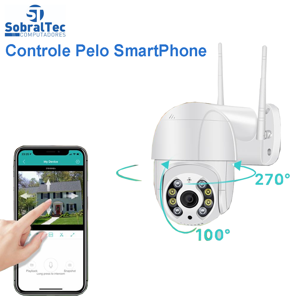 Câmera IP Mini Speed Dome WI-FI Externa 2MP Com Cartão SD 32GB -Alerta De Duas Vozes- Detecção Humana Áudio Visão Noturn