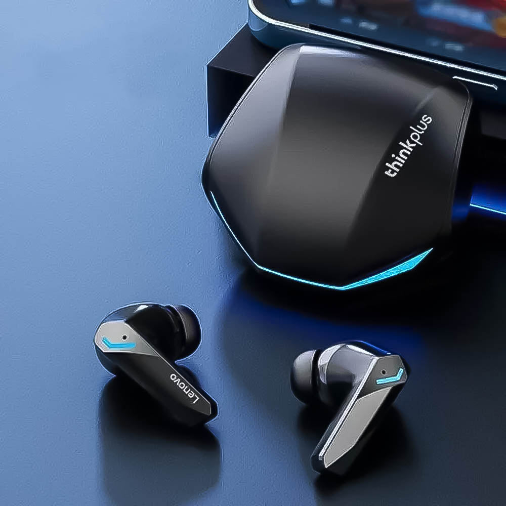 Fones de Ouvido Bluetooth 5.3 Gamer Lenovo Tinkplus GM2 Pro 360° Surround Modo Duplo com Cancelamento de Ruído - Preto