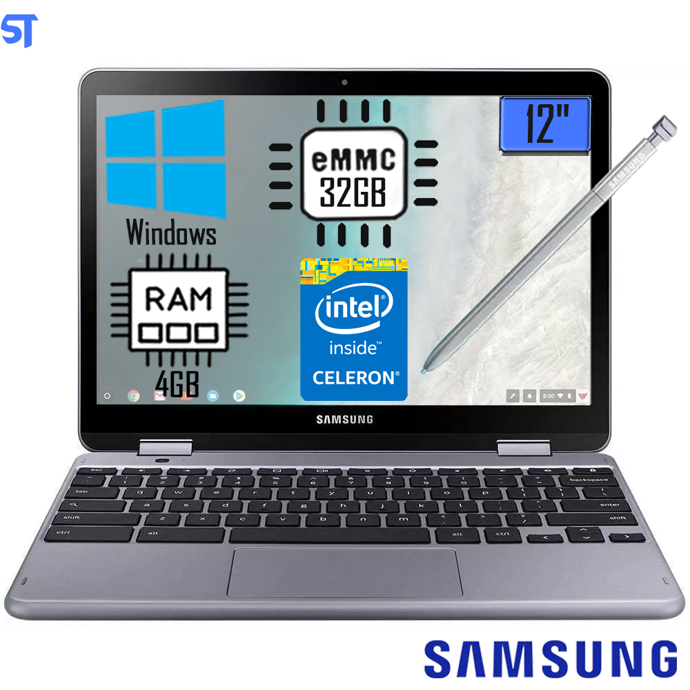 Notebook Samsung Chromebook Plus 12” FHD Touch Com Caneta Intel 1.5Ghz 4GB 32GB SSD OS -XE521QAB Prata