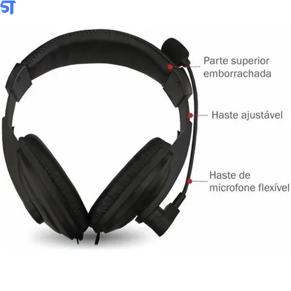 Fone de Ouvido Headset Voicer Confort PH-60BK Com Microfone -C3Tech Preto