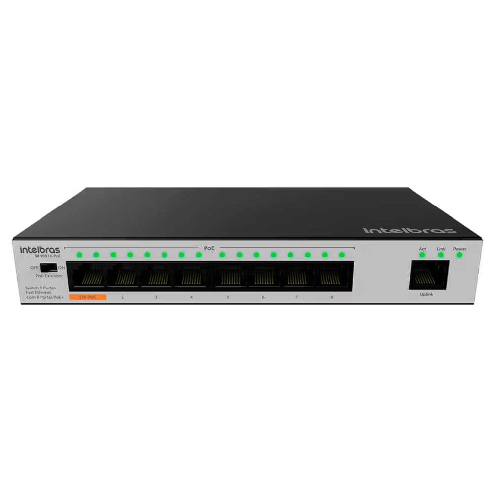 Switch Nao Gerenciavel 9 Portas Com 8 Fast Ethernet PoE+ SF 900 Hi-PoE Intelbras