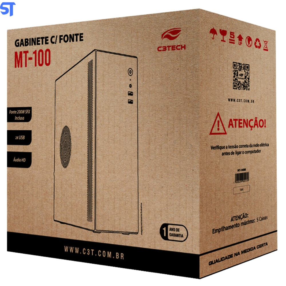 Gabinete Mini Micro-ATX MT-100BK Com Fonte 200W C3Tech