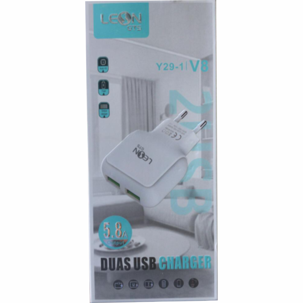 Carregador V8 Fast Charger 2 Usb 5V 5.8A 29W Saida 1 Metro Leon Gts Y29-1