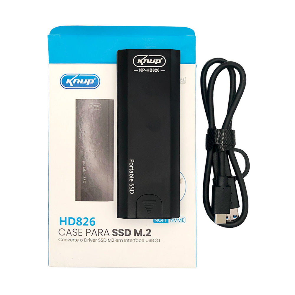 Gaveta / Case Para SSD M.2 Nvme ou Sata Cabo Usb /Tipo-C Knup - Kp-HD826