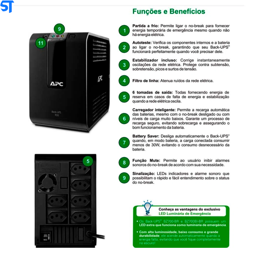Nobreak APC Back UPS 700VA 600W Bivolt 115V/220V BR