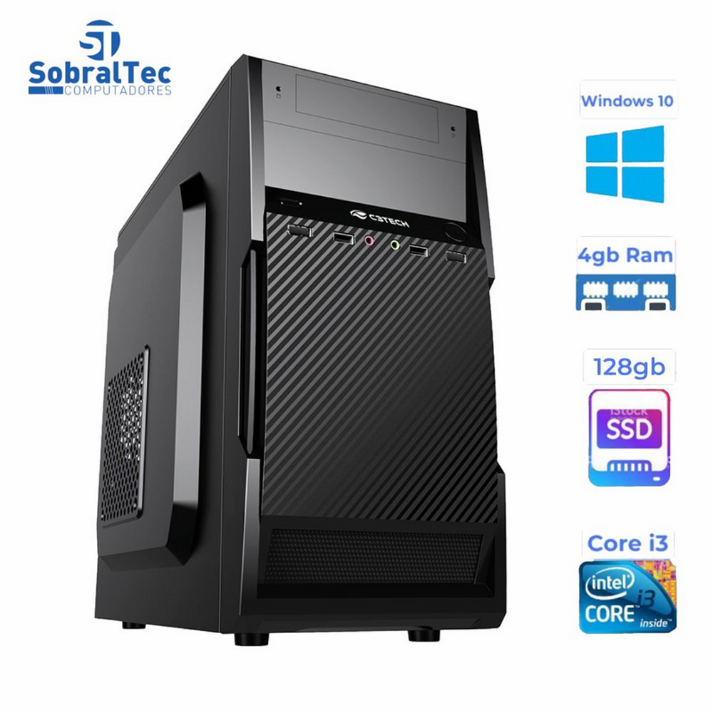 Computador Core i3-HD SSD 128GB - Memória Ram 4GB- Micro- ATX MT-11BK C3Plus- Windows 10