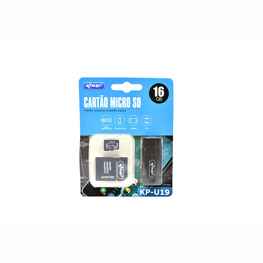 Cartão de Memória MicroSD 16GB Knup Kp-u19 Com Adaptador SD E MicroSDHC