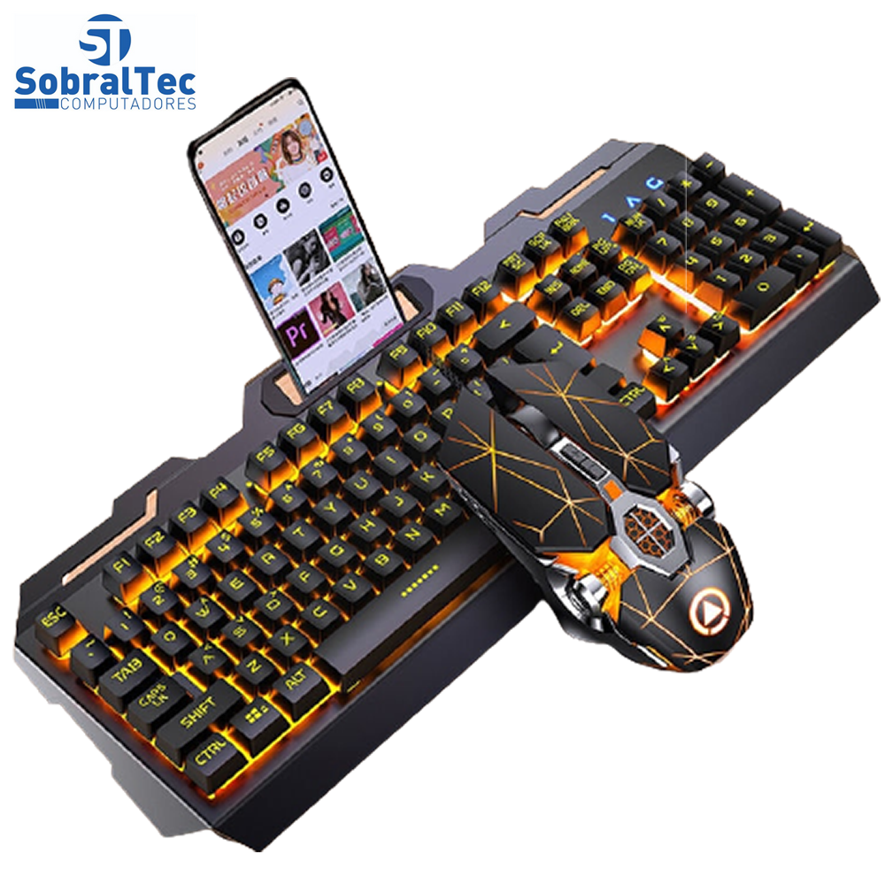 Kit Gamer Teclado E Mouse Preto Com RGB Led Golden Wolf V2