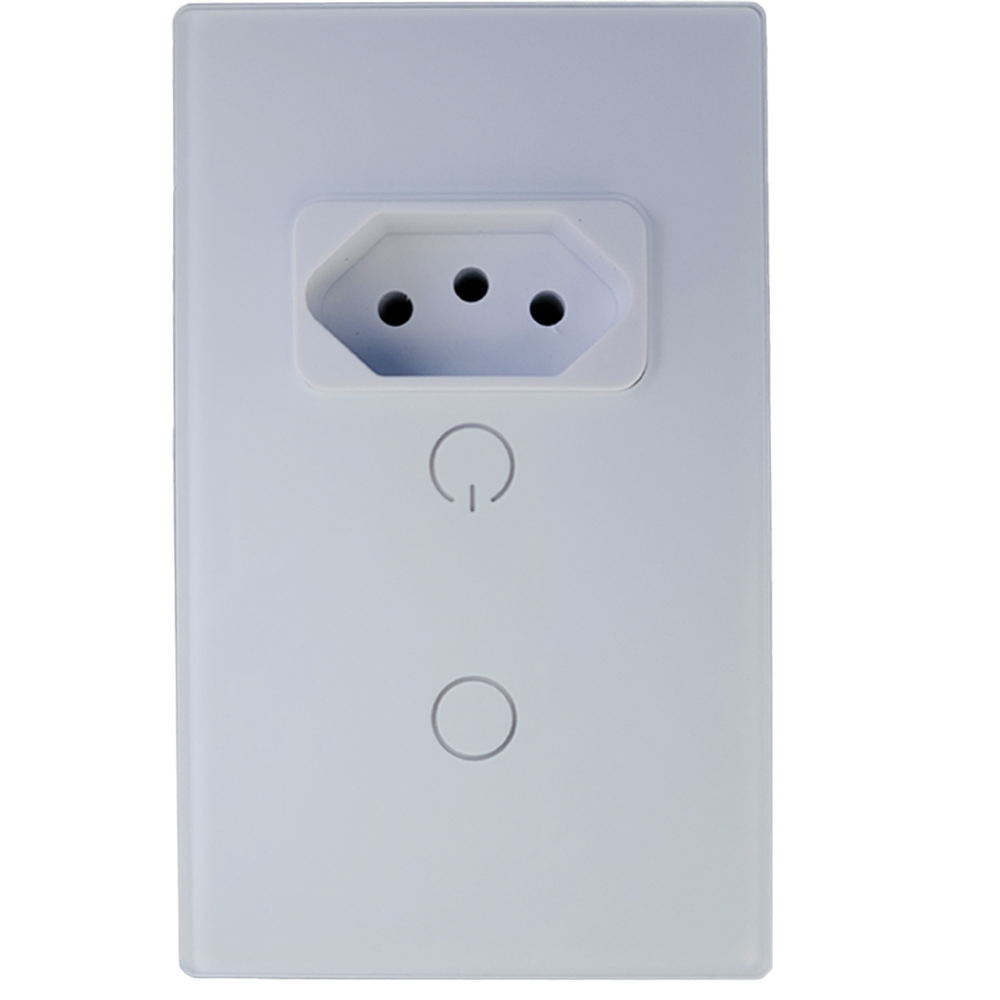 Interruptor Inteligente Para Casa Com Sokcet Padrão Brasileiro 1 Botão Com Amazon Alexa e Google Assistent Tuya - Branco
