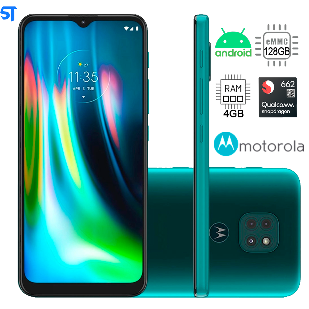 Smartphone Motorola Moto G9 Play 64GB Verde Turquesa Tela 6.5" Câmera 48 MP 2 MP 2 MP- XT2083-1