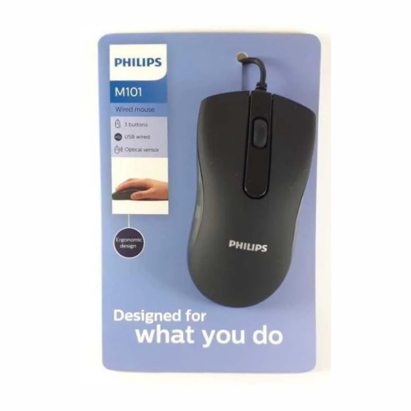 Mouse USB Com Fio Philips Ergonômico M101 Spk7101B Com Sensor Óptico
