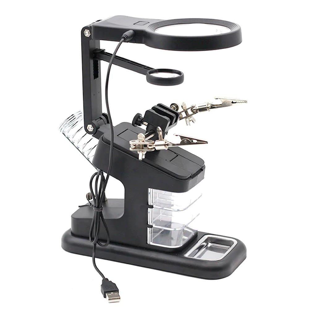 Lupa Terceira Mão Com Suporte e Iluminação de LED para Aplicação de Solda KLTE-803