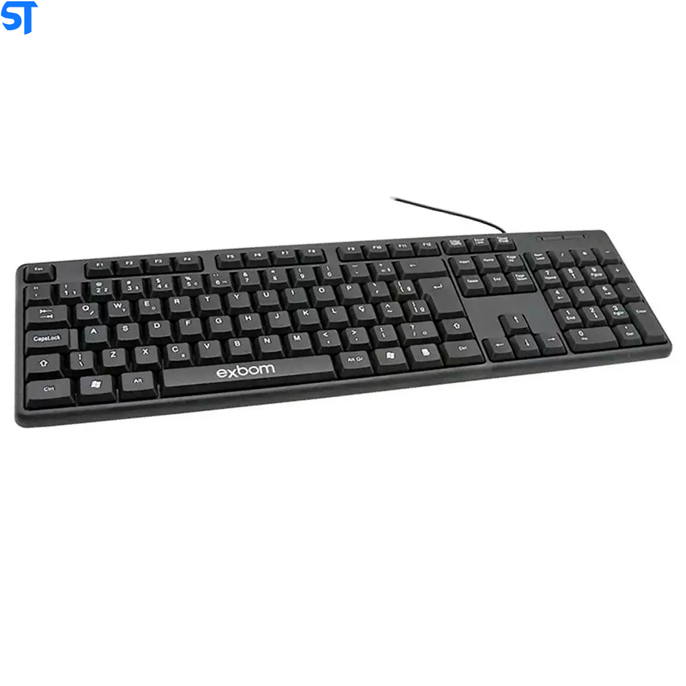 Teclado USB Ergonômico Slim Standard ABNT2 Padrão Brasileiro 03064 EXBOM -BK-103