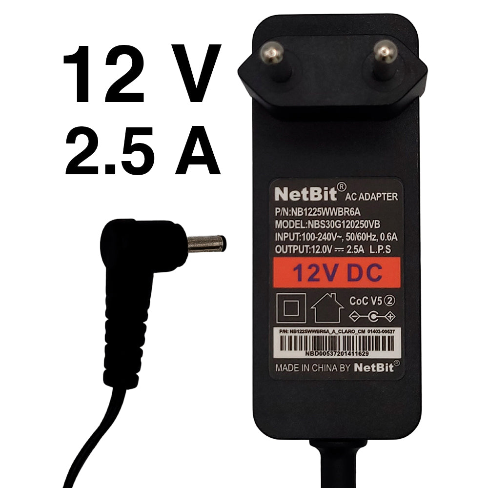 Fonte de Alimentação Notebook Positivo 12V 2.5A Pino Fino 3,5mm x 1,5mm Modelo: NBS30G120250VB